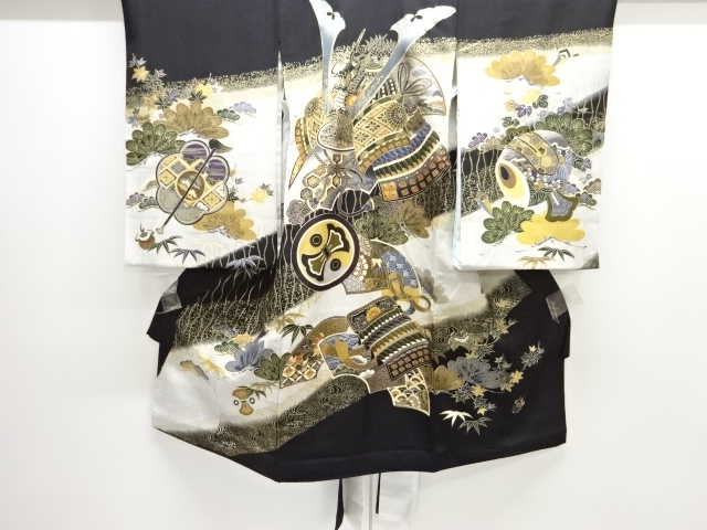 アンティーク　武具模様男児着物（長襦袢・内袖付き）